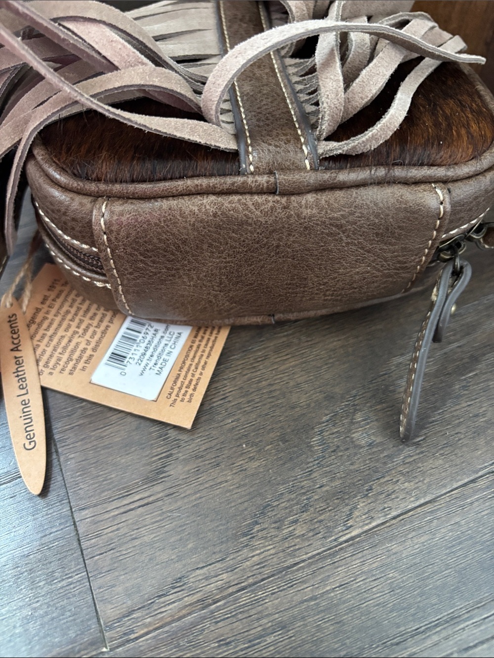 Tony Lama Genuine Leather accent,suede fringe.hair hide adjustable strap,canteen - Picture 7 of 13